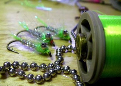 Shad flies, heavy and gaudy as you can make them