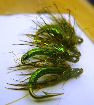 Green trout-like shad flies